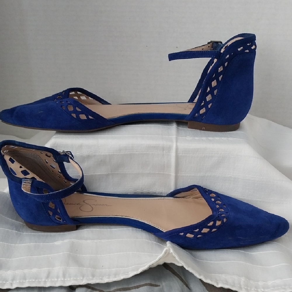 JESSICA SIMPSON ZUKA2  BLUE SUEDE SANDLES, 11M
